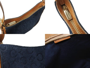 CELINE セリーヌ ワンショルダーバッグ CE00/12 マカダム スウェード レザー ネイビー ブラウン ゴールド金具 美品 中古 4b003572