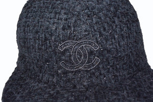 極美品 CHANEL シャネル ツイード キャップ ハット 帽子 AA8562 サイズM ココマーク ブラック 刺繍 中古 4b003573