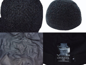 極美品 CHANEL シャネル ツイード キャップ ハット 帽子 AA8562 サイズM ココマーク ブラック 刺繍 中古 4b003573