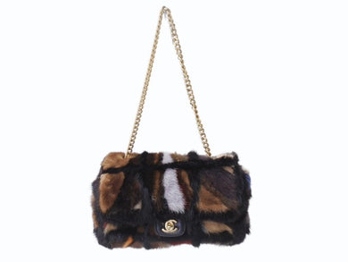 CHANEL シャネル チェーンワンショルダーバッグ 6番台 ココマーク ファー レザー マルチカラー ゴールド金具 美品 中古 4b003574