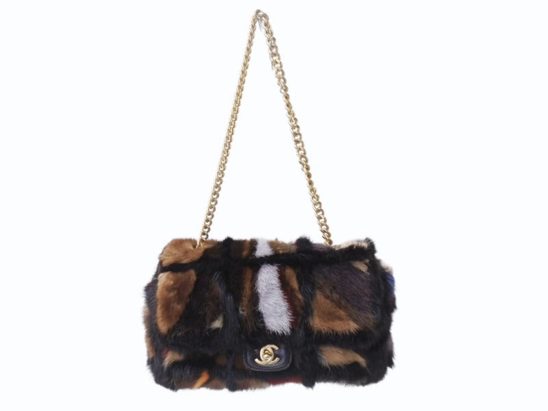 CHANEL シャネル チェーンワンショルダーバッグ 6番台 ココマーク ファー レザー マルチカラー ゴールド金具 美品 中古 4b003574