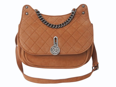 極美品 CHANEL シャネル ショルダーバッグ 21番台 ココマーク キルティング ヌバック ブラウン アンティークシルバー金具 中古 4b003575