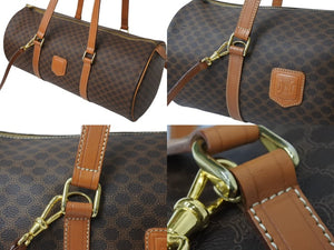 CELINE セリーヌ マカダム 2WAYバッグ ショルダーバッグ ボストンバッグ ハンドバッグ PVC レザー ブラウン ゴールド 美品 中古 4b003576
