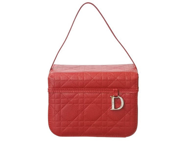 CHRISTIAN DIOR クリスチャンディオール カナージュ バニティバッグ ミニ ハンドバッグ レザー レッド シルバー金具 美品 中古 4b003577