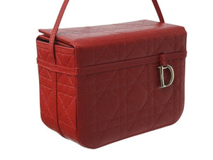 CHRISTIAN DIOR クリスチャンディオール カナージュ バニティバッグ ミニ ハンドバッグ レザー レッド シルバー金具 美品 中古 4b003577