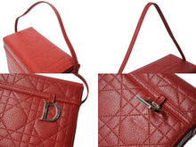Load image into Gallery viewer, CHRISTIAN DIOR クリスチャンディオール カナージュ バニティバッグ ミニ ハンドバッグ レザー レッド シルバー金具 美品 中古 4b003577