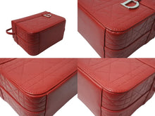 Load image into Gallery viewer, CHRISTIAN DIOR クリスチャンディオール カナージュ バニティバッグ ミニ ハンドバッグ レザー レッド シルバー金具 美品 中古 4b003577