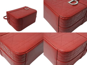 CHRISTIAN DIOR クリスチャンディオール カナージュ バニティバッグ ミニ ハンドバッグ レザー レッド シルバー金具 美品 中古 4b003577