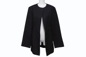 極美品 JIL SANDER ジルサンダー 21AW ウール ノーカラー ジャケット JSPS190015 ブラック サイズ34 中古 4b003581