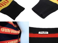 Load image into Gallery viewer, 極美品 MIUMIU ミュウミュウ カーディガン MMF407 サイズ38 ボーダーロゴ ニット ブラック イエロー レッド 20AW 中古 4b003582