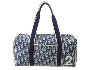 CHRISTIAN DIOR クリスチャンディオール トロッター柄 ミニボストンバッグ ハンドバッグ ナンバー2 MU0901 ネイビー 美品 中古 4b003586