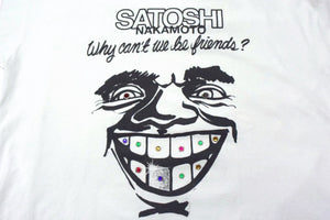 SATOSHI NAKAMOTO サトシナカモト 半袖Tシャツ サイズXL フェイスプリント ラインストーン ホワイト ブラック 良品 中古 4b003606