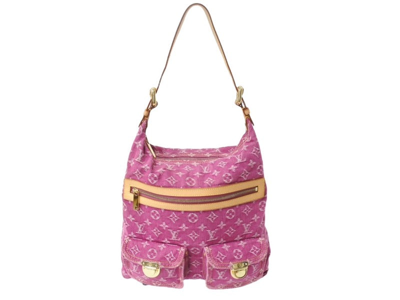極美品 LOUIS VUITTON ルイヴィトン バギーGM ショルダーバッグ 2WAY M95210 モノグラム デニム ピンク ゴールド金具 中古 4b003609