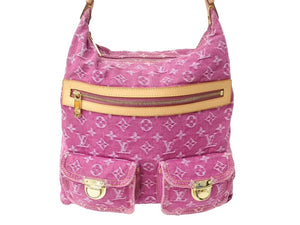 極美品 LOUIS VUITTON ルイヴィトン バギーGM ショルダーバッグ 2WAY M95210 モノグラム デニム ピンク ゴールド金具 中古 4b003609