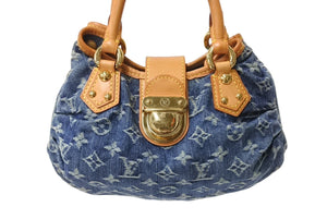 LOUIS VUITTON ルイヴィトン プリーティ ハンドバッグ M95020 モノグラム デニム レザー ブルー ゴールド金具 美品 中古 4b003613