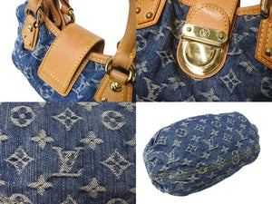 LOUIS VUITTON ルイヴィトン プリーティ ハンドバッグ M95020 モノグラム デニム レザー ブルー ゴールド金具 美品 中古 4b003613