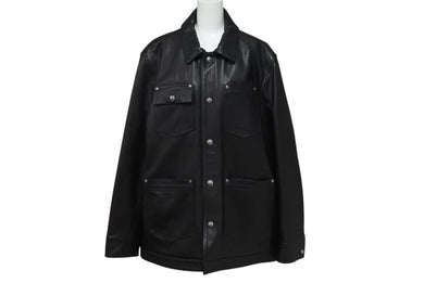 極美品 CHROME HEARTS クロムハーツ カバーオール レザージャケット サイズL クロスボール スクロールラベル金具 ブラック 中古 4b003626 