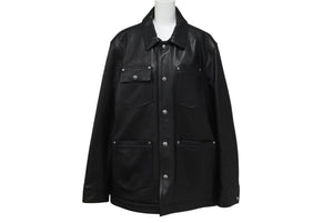 極美品 CHROME HEARTS クロムハーツ カバーオール レザージャケット サイズL クロスボール スクロールラベル金具 ブラック 中古 4b003626 
