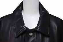 画像をギャラリービューアに読み込む, 極美品 CHROME HEARTS クロムハーツ カバーオール レザージャケット サイズL クロスボール スクロールラベル金具 ブラック 中古 4b003626 