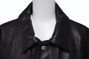 極美品 CHROME HEARTS クロムハーツ カバーオール レザージャケット サイズL クロスボール スクロールラベル金具 ブラック 中古 4b003626 