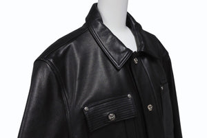 極美品 CHROME HEARTS クロムハーツ カバーオール レザージャケット サイズL クロスボール スクロールラベル金具 ブラック 中古 4b003626 