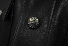 画像をギャラリービューアに読み込む, 極美品 CHROME HEARTS クロムハーツ カバーオール レザージャケット サイズL クロスボール スクロールラベル金具 ブラック 中古 4b003626 