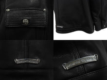 画像をギャラリービューアに読み込む, 極美品 CHROME HEARTS クロムハーツ カバーオール レザージャケット サイズL クロスボール スクロールラベル金具 ブラック 中古 4b003626 