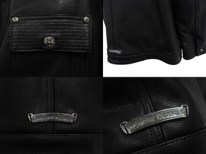 極美品 CHROME HEARTS クロムハーツ カバーオール レザージャケット サイズL クロスボール スクロールラベル金具 ブラック 中古 4b003626 