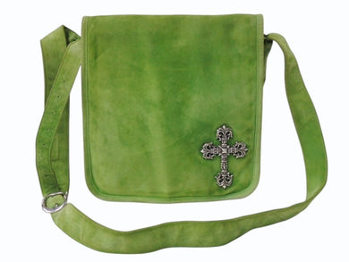 CHROME HEARTS クロムハーツ ラージ フィリグリークロス メールバッグ ショルダーバッグ スウェード シルバー925 グリーン 美品 中古 4b003631