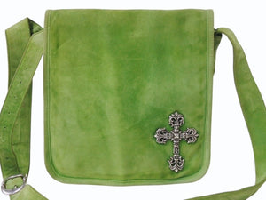 CHROME HEARTS クロムハーツ ラージ フィリグリークロス メールバッグ ショルダーバッグ スウェード シルバー925 グリーン 美品 中古 4b003631