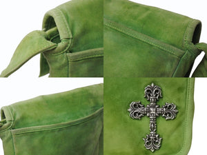 CHROME HEARTS クロムハーツ ラージ フィリグリークロス メールバッグ ショルダーバッグ スウェード シルバー925 グリーン 美品 中古 4b003631