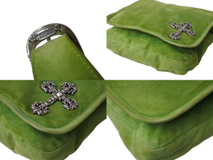 CHROME HEARTS クロムハーツ ラージ フィリグリークロス メールバッグ ショルダーバッグ スウェード シルバー925 グリーン 美品 中古 4b003631