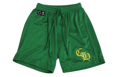 未使用 CHROME HEARTS クロムハーツ ショートパンツ CHプリント メッシュ MESH VARSITY SHORTS RN♯97729 ナイロン グリーン イエロー サイズM 中古 4b003634 