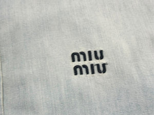 極美品 MIUMIU ミュウミュウ ヴィンテージ加工デニムシャンブレーシャツ GWC096 インディゴ コットン サイズ42 中古 4b003641