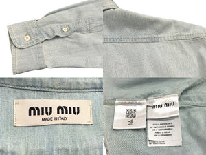 極美品 MIUMIU ミュウミュウ ヴィンテージ加工デニムシャンブレーシャツ GWC096 インディゴ コットン サイズ42 中古 4b003641