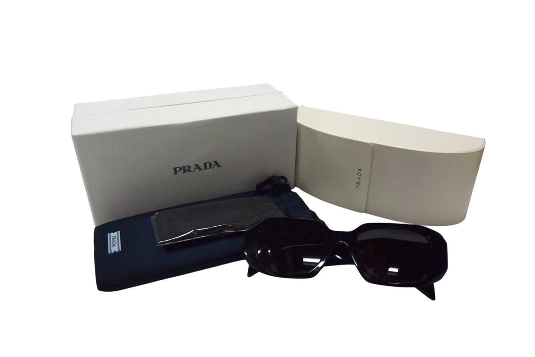 PRADA プラダ サングラス シンボルサングラス スクエア型 メタルロゴ SPR 17W-F ブラック アセテート 51□20 美品 中古 4b003651