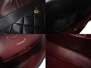 極美品 CHANEL シャネル マトラッセ25 Wフラップ Wチェーンショルダーバッグ 3番台 ラムスキン ココマーク ブラック ゴールド金具 中古 4b003655