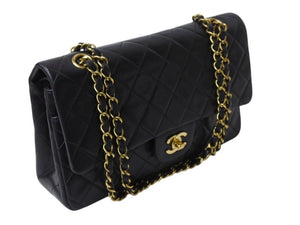 極美品 CHANEL シャネル マトラッセ25 Wフラップ Wチェーンショルダーバッグ 3番台 ラムスキン ココマーク ブラック ゴールド金具 中古 4b003655