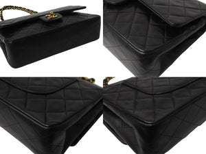 極美品 CHANEL シャネル マトラッセ25 Wフラップ Wチェーンショルダーバッグ 3番台 ラムスキン ココマーク ブラック ゴールド金具 中古 4b003655