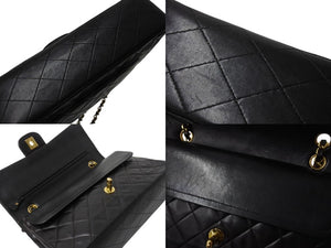 極美品 CHANEL シャネル マトラッセ25 Wフラップ Wチェーンショルダーバッグ 3番台 ラムスキン ココマーク ブラック ゴールド金具 中古 4b003655