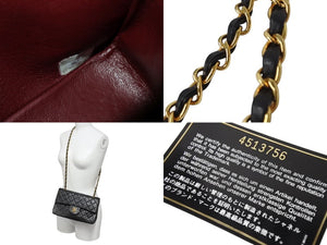 極美品 CHANEL シャネル マトラッセ23 Wフラップ Wチェーンショルダーバッグ 4番台 ラムスキン ココマーク ブラック ゴールド金具 中古 4b003656