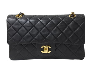 極美品 CHANEL シャネル マトラッセ23 Wフラップ Wチェーンショルダーバッグ 4番台 ラムスキン ココマーク ブラック ゴールド金具 中古 4b003656