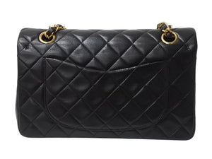極美品 CHANEL シャネル マトラッセ23 Wフラップ Wチェーンショルダーバッグ 4番台 ラムスキン ココマーク ブラック ゴールド金具 中古 4b003656