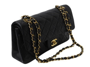極美品 CHANEL シャネル マトラッセ23 Wフラップ Wチェーンショルダーバッグ 4番台 ラムスキン ココマーク ブラック ゴールド金具 中古 4b003656