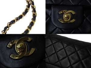 極美品 CHANEL シャネル マトラッセ23 Wフラップ Wチェーンショルダーバッグ 4番台 ラムスキン ココマーク ブラック ゴールド金具 中古 4b003656