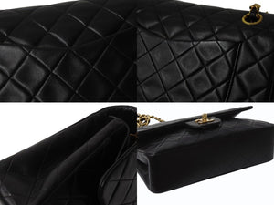 極美品 CHANEL シャネル マトラッセ23 Wフラップ Wチェーンショルダーバッグ 4番台 ラムスキン ココマーク ブラック ゴールド金具 中古 4b003656