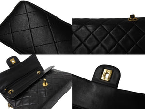 極美品 CHANEL シャネル マトラッセ23 Wフラップ Wチェーンショルダーバッグ 4番台 ラムスキン ココマーク ブラック ゴールド金具 中古 4b003656