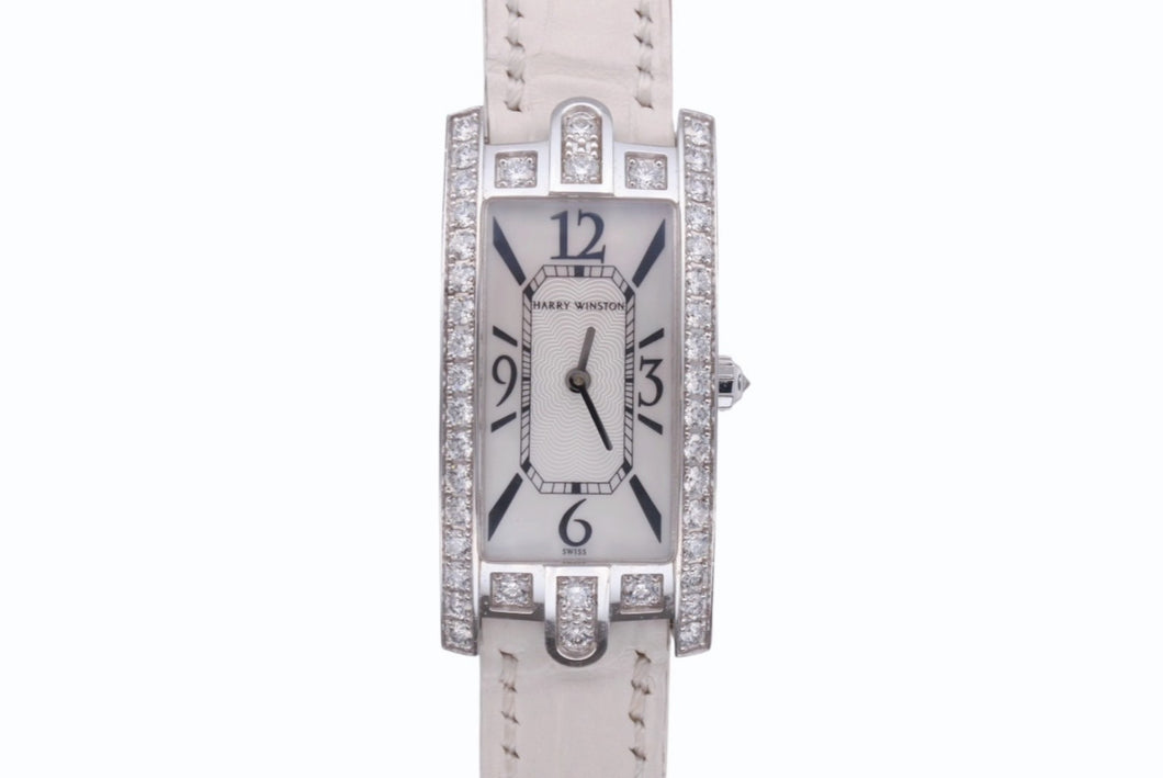 極美品 HARRY WINSTON ハリーウィンストン 330LQW Avenue C White Shell アヴェニュー K18WG ダイヤベゼル ホワイト 中古 4b003657