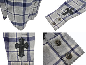 CHROME HEARTS クロムハーツ CHクロスパッチ 長袖シャツ サイズM 2パッチ フレアニー クロスボールボタン チェック柄 美品 中古 4b003663