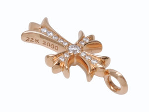 未使用 CHROME HEARTS クロムハーツ 22K タイニークロス スモールクロス 純正 パヴェダイヤ ペンダント ゴールド 中古 4b003664 
